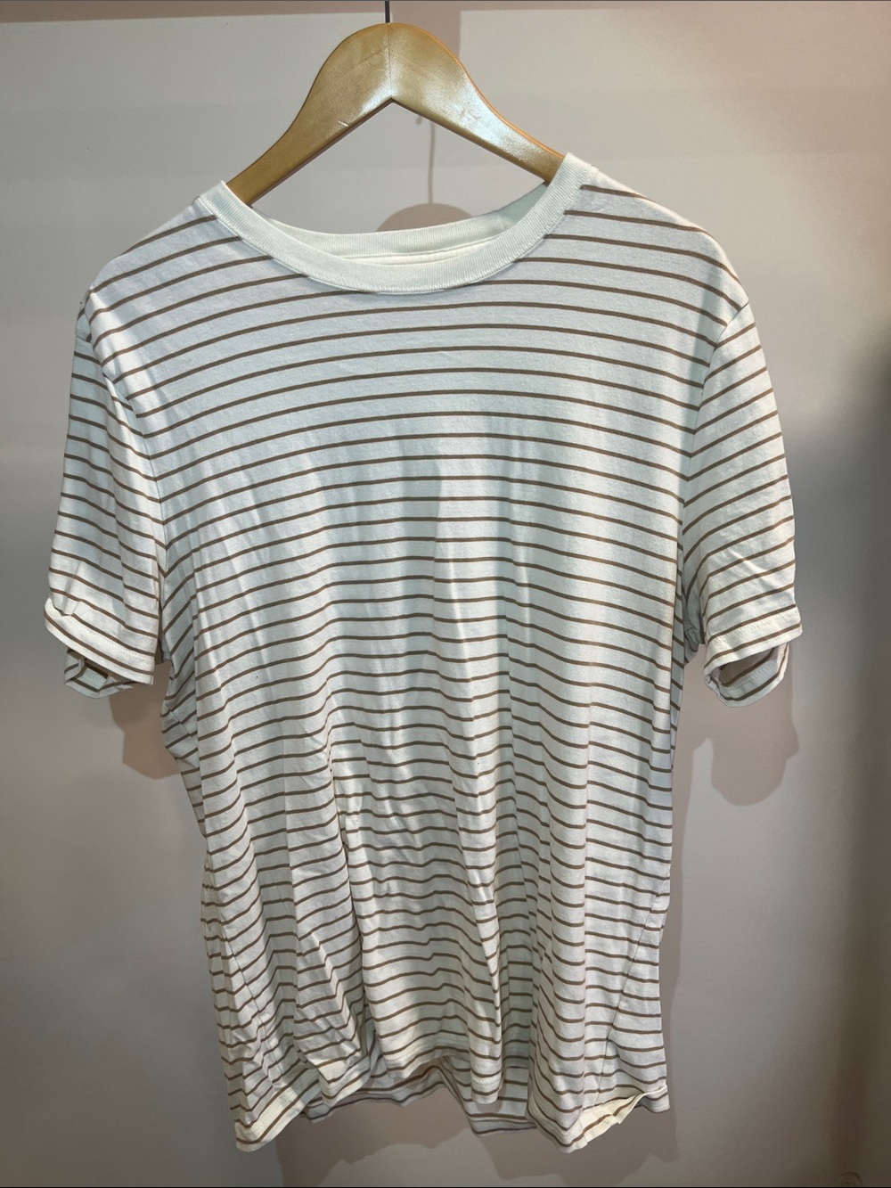 GAP White and Brown Striped Crewneck Tee